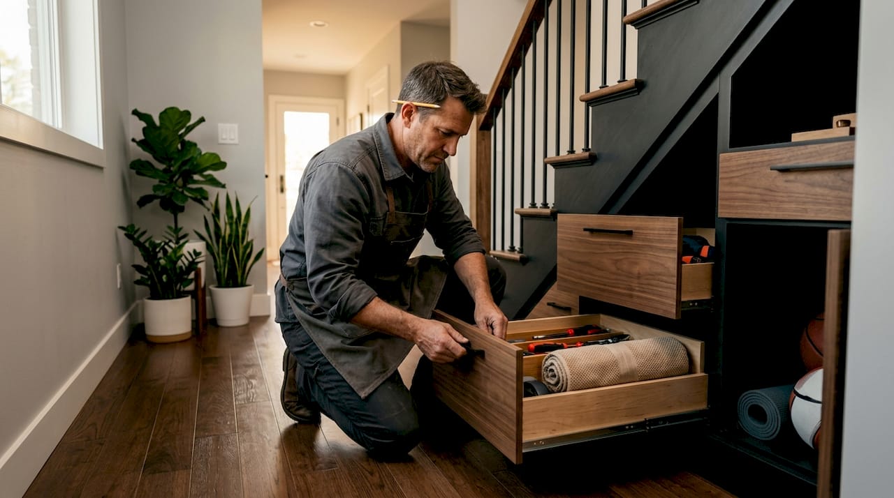 Craftsman installs bespoke under-stair storage drawers