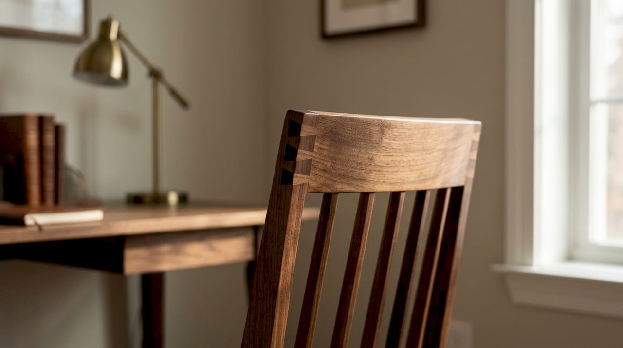 Close-up of handcrafted wooden chair joinery detail