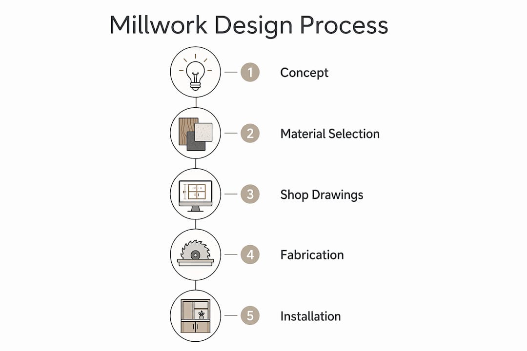 Infographic illustrating custom millwork design steps