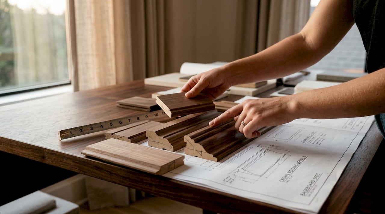 Designer reviewing wood molding profiles and sketches
