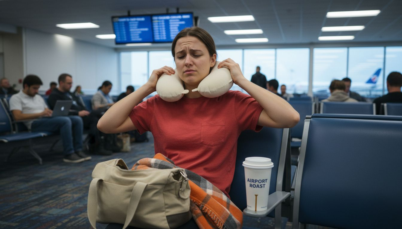Traveler uncomfortable with U-shaped neck pillow