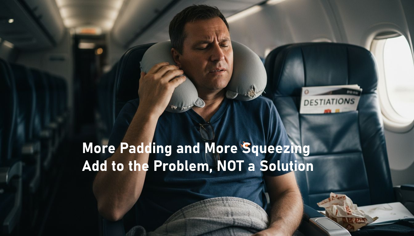 Passenger struggles with neck pillow comfort