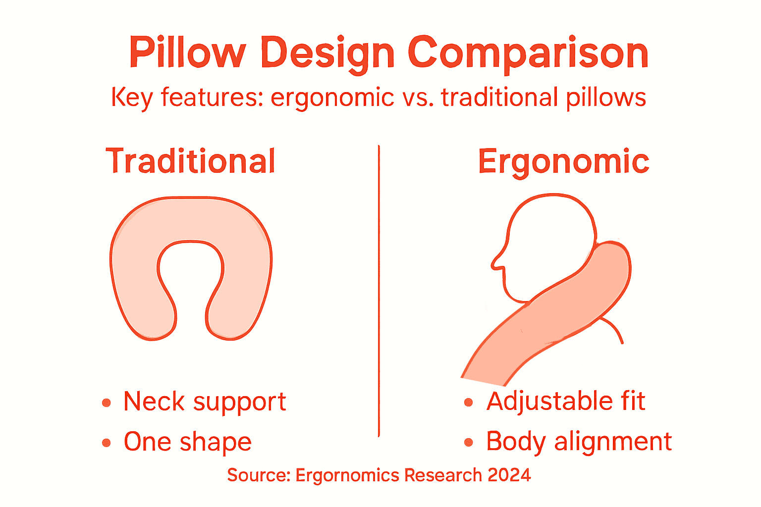 Infographic comparing ergonomic and traditional travel pillows