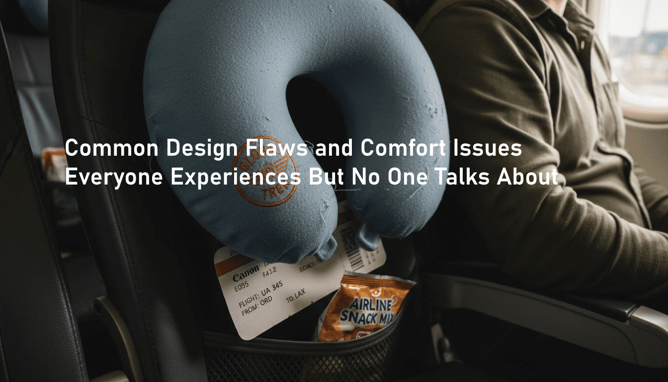 Worn travel pillow pressed against airplane seat