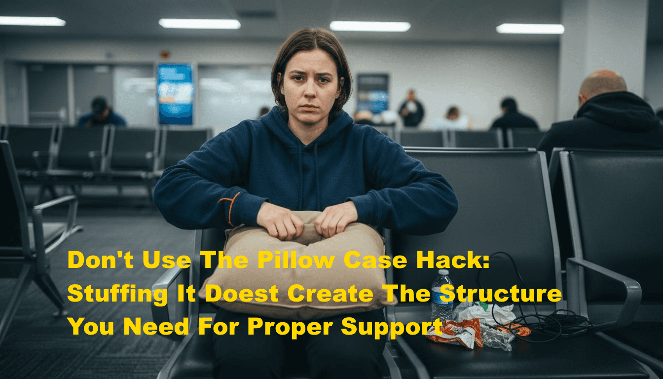 Traveler fixing lumpy overstuffed neck pillow