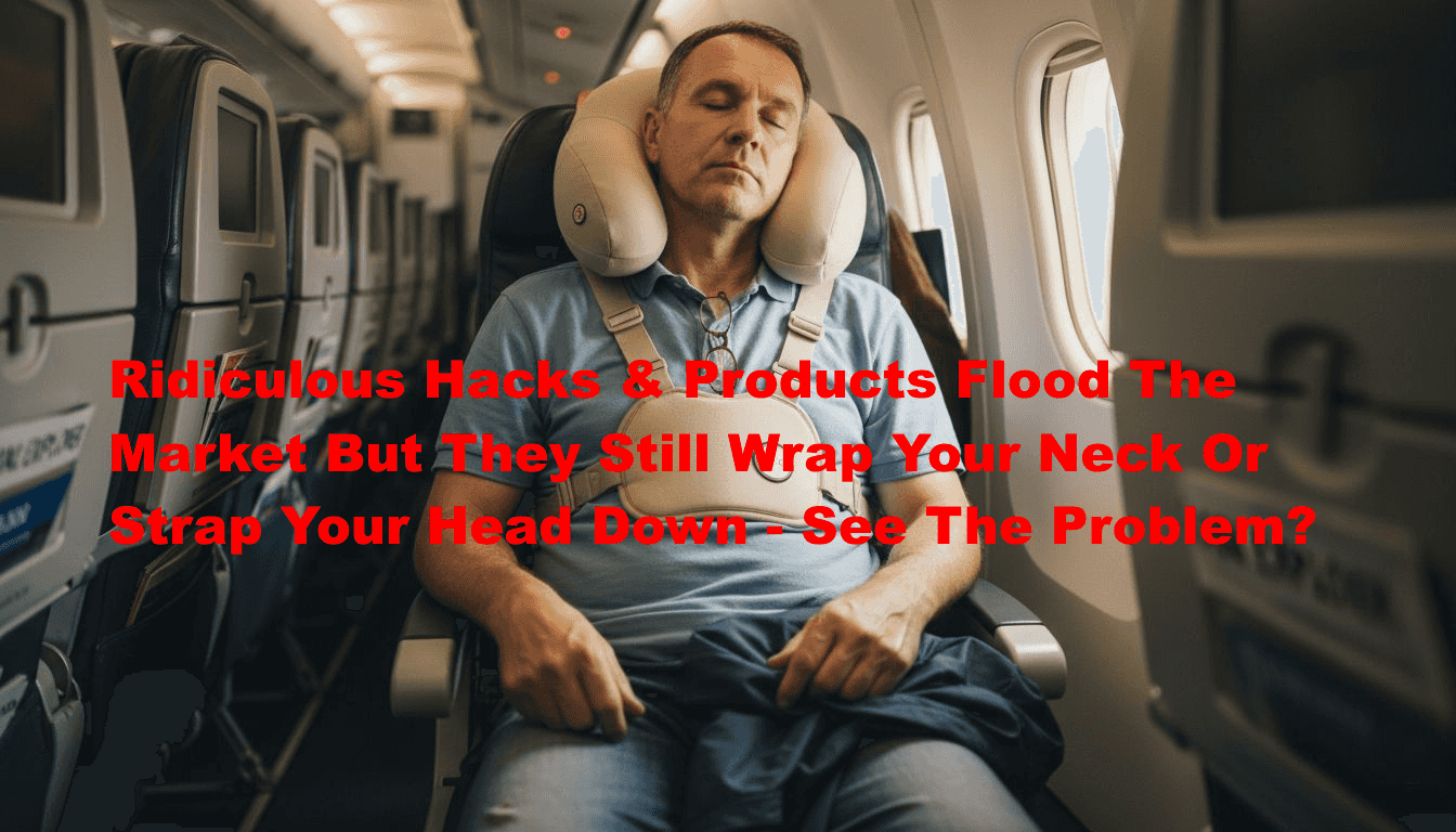 Man using ergonomic pillow on airplane