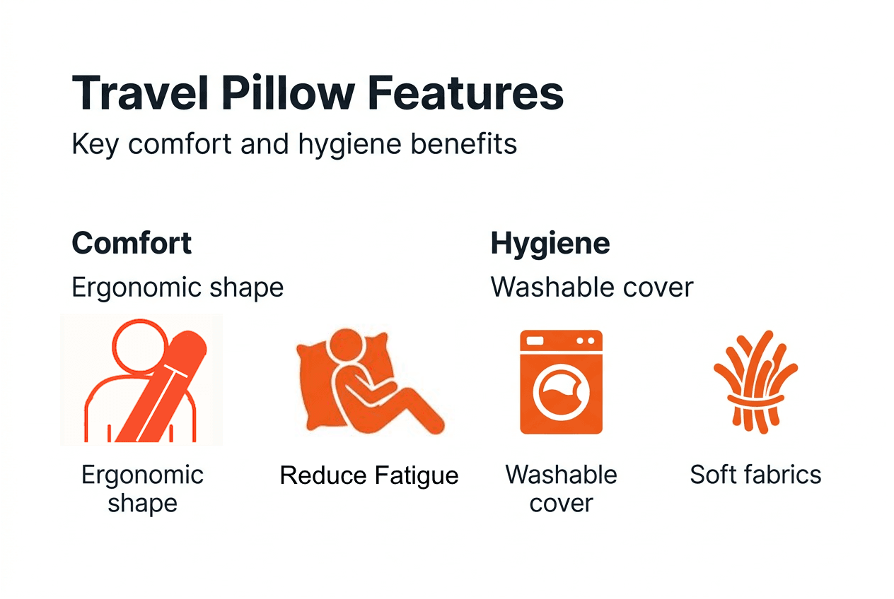 Infographic with travel pillow comfort and hygiene features