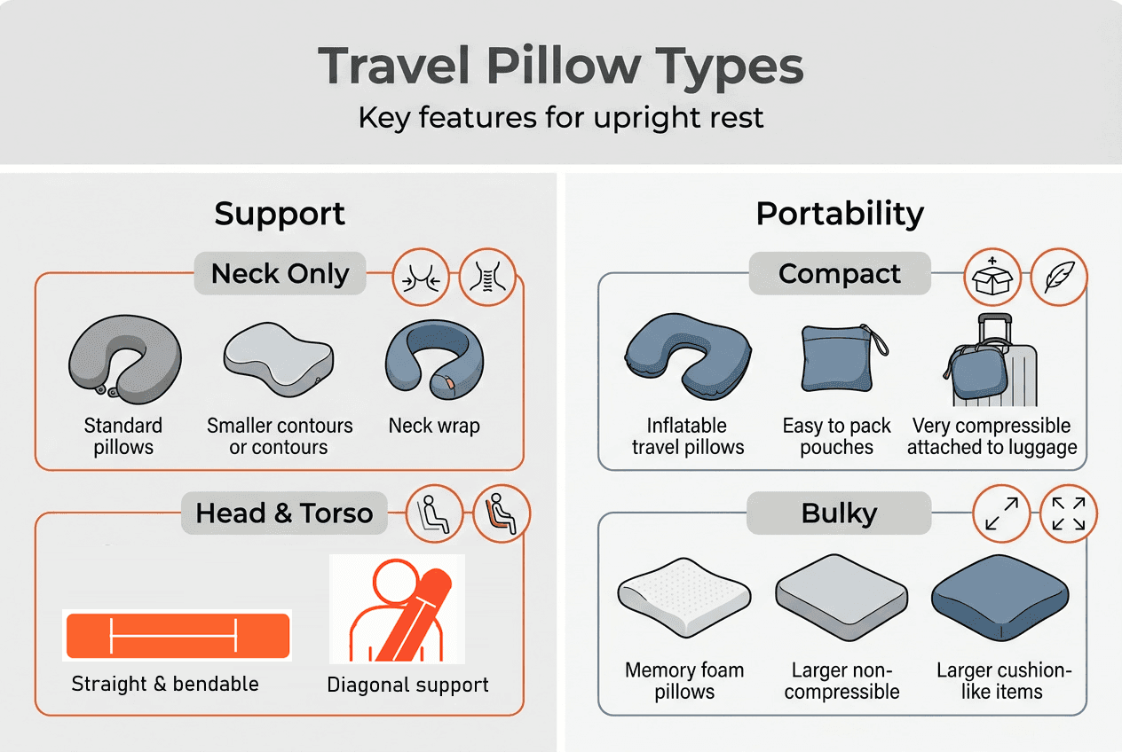 Infographic comparing travel pillow types and features