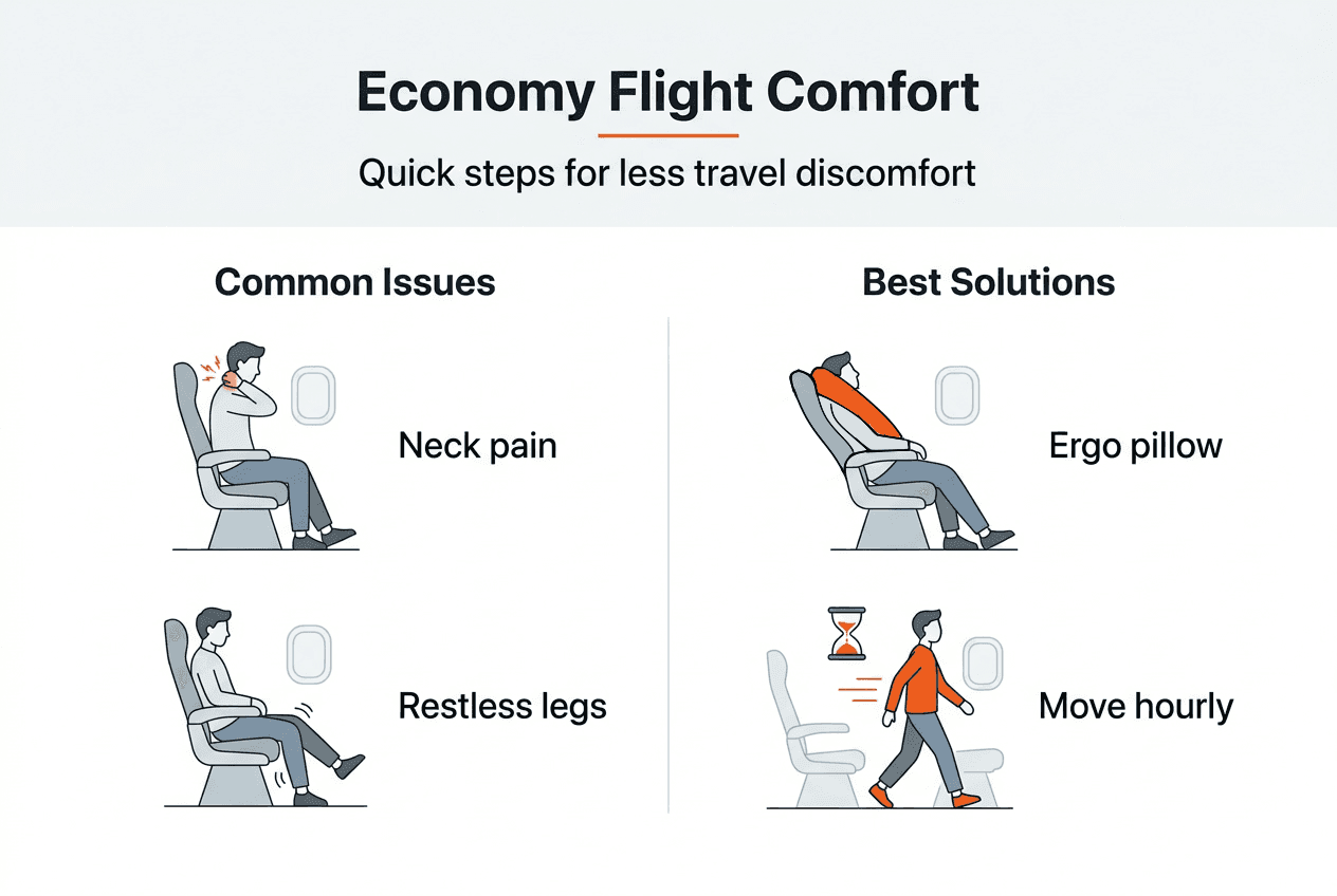 Infographic summarizing discomfort and solutions for flyers