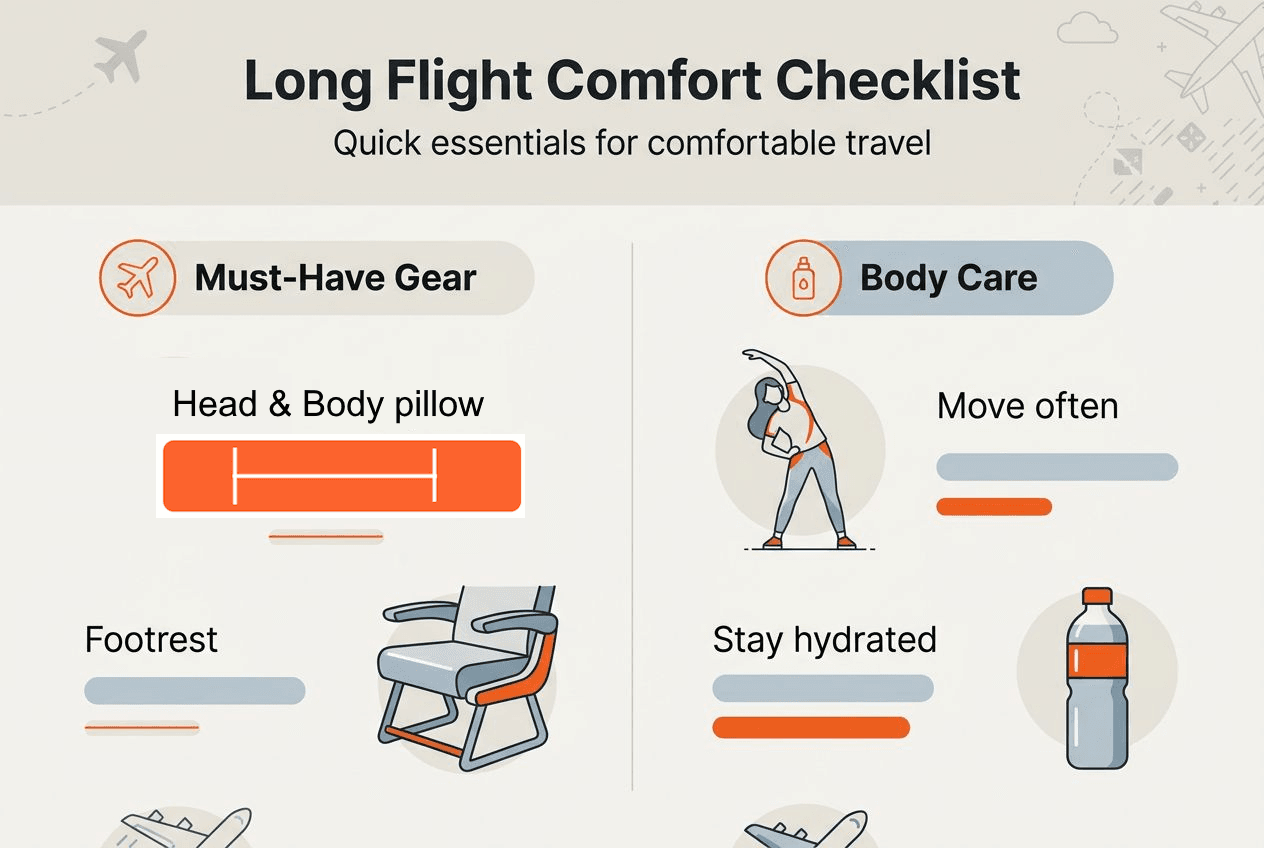 Infographic of long flight comfort essentials
