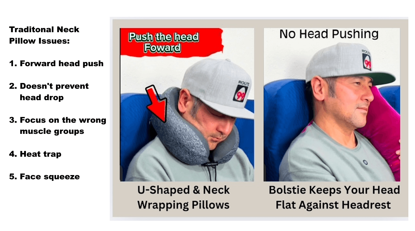 Passenger improvising neck support in cramped seat