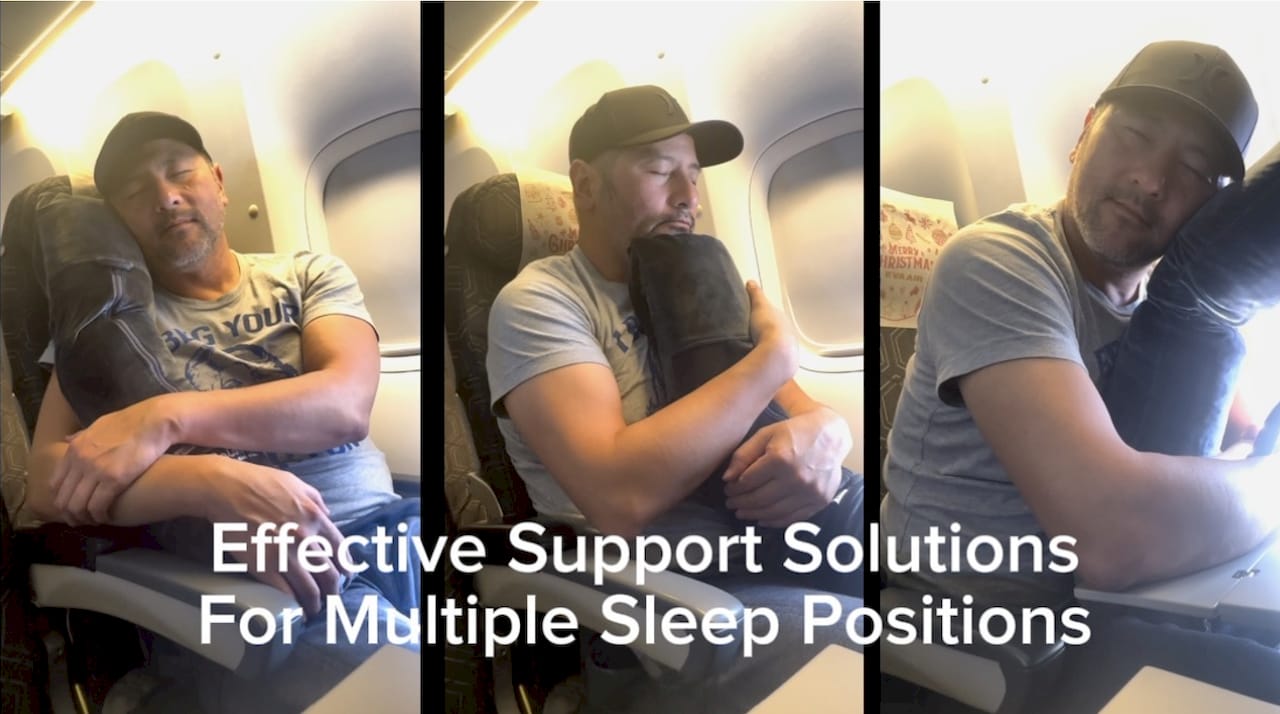 Traveler using pillow for window lean support