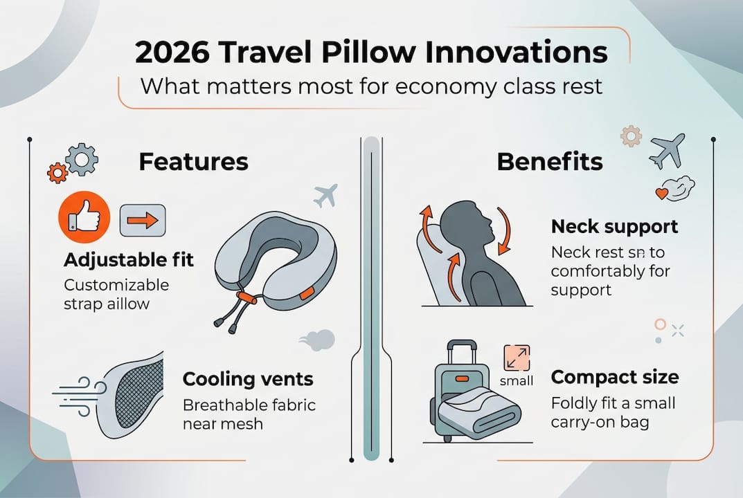 Infographic of top travel pillow features and benefits