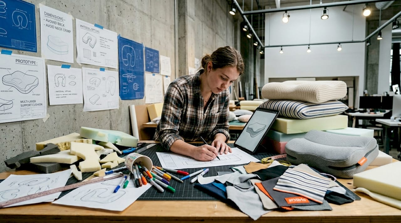 Designer sketching new travel pillow concepts