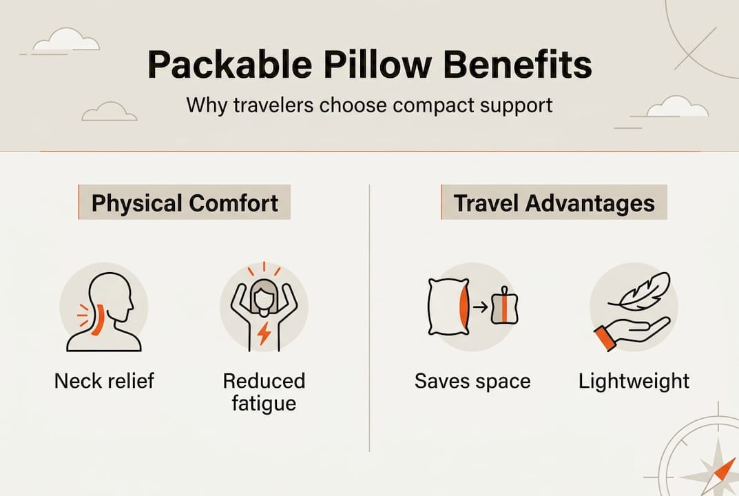 Infographic showing key packable pillow benefits