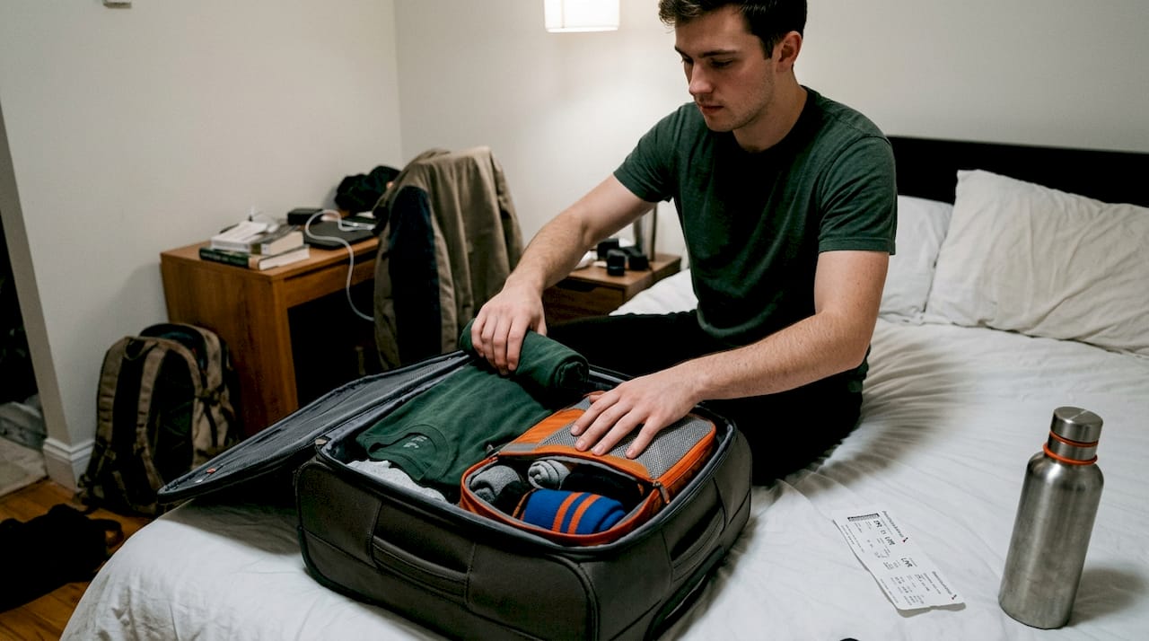 Traveler rolling clothes for space saving