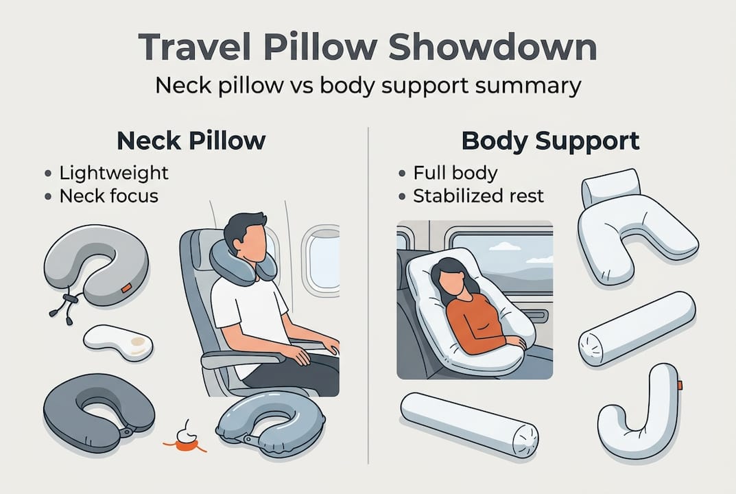 Infographic comparing neck pillow and body support pillow
