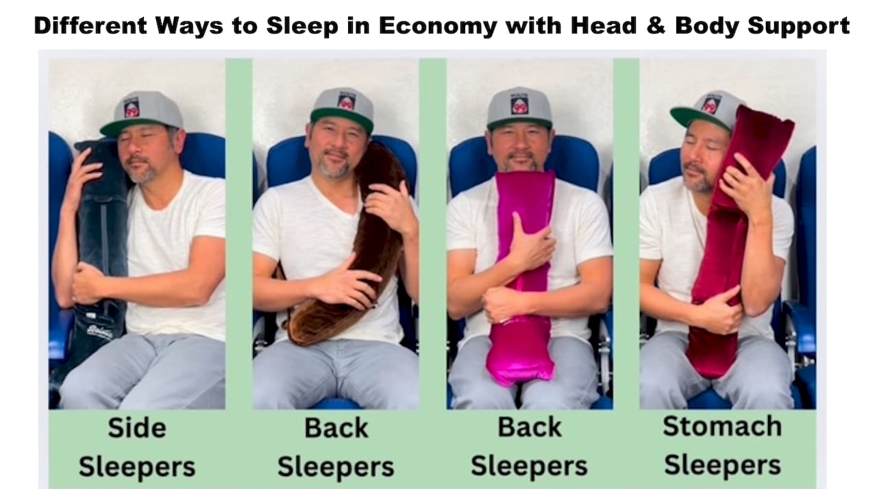 Traveler stretching neck in airplane for comfort