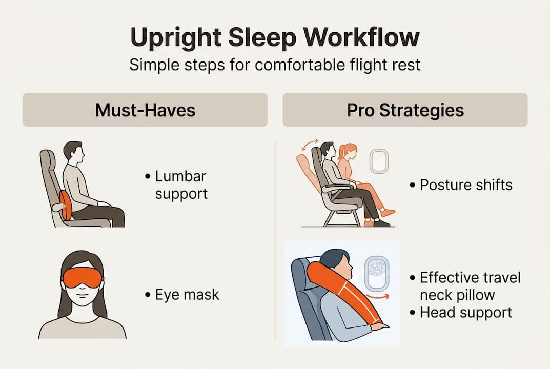 Infographic on upright airplane sleep workflow