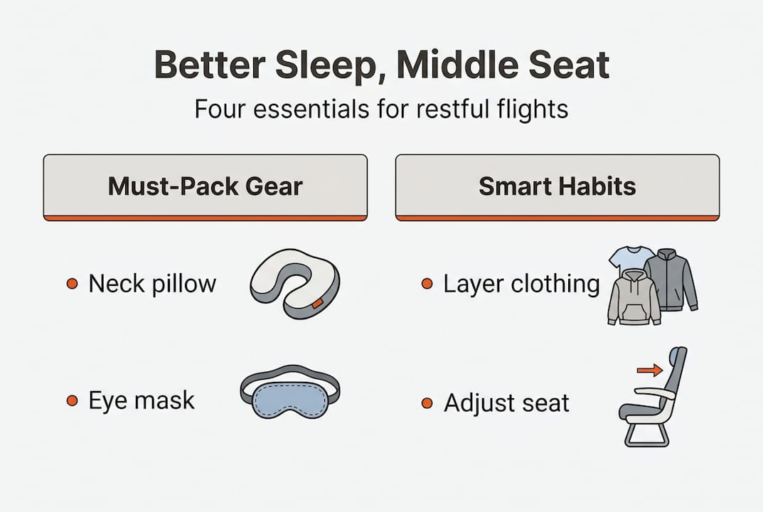 Infographic showing middle seat sleep essentials