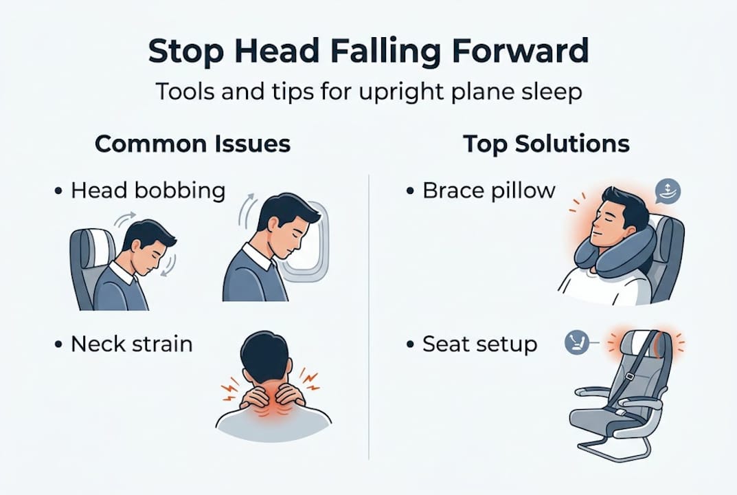 Infographic showing plane sleep problems and solutions