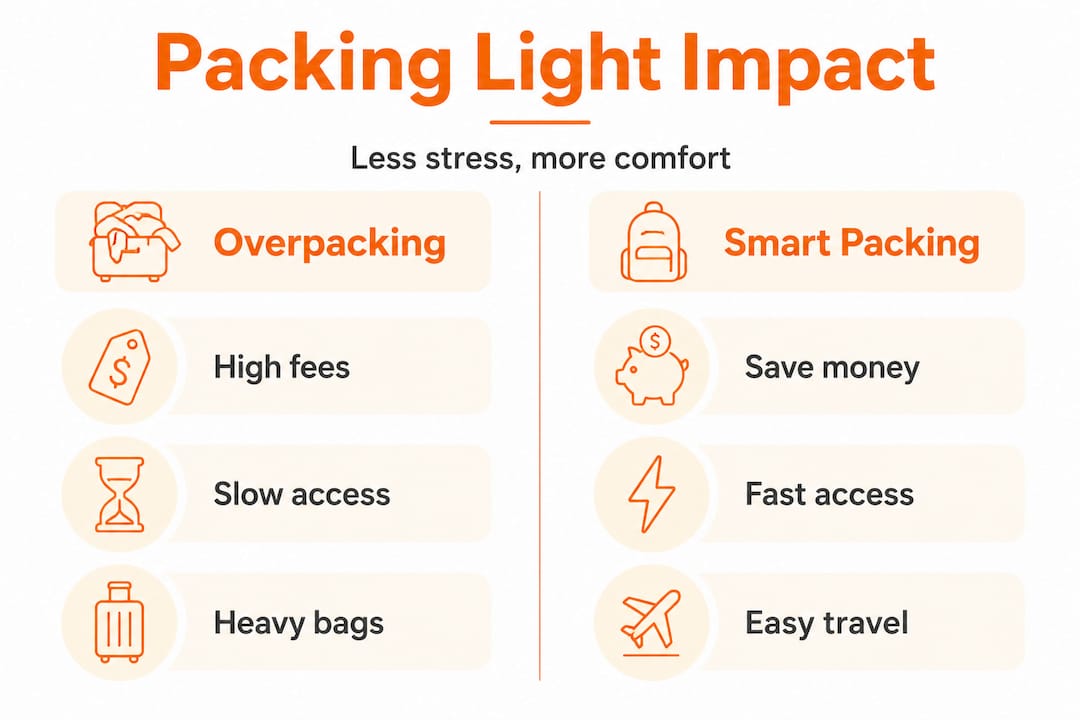 Infographic comparing overpacking vs smart packing for families