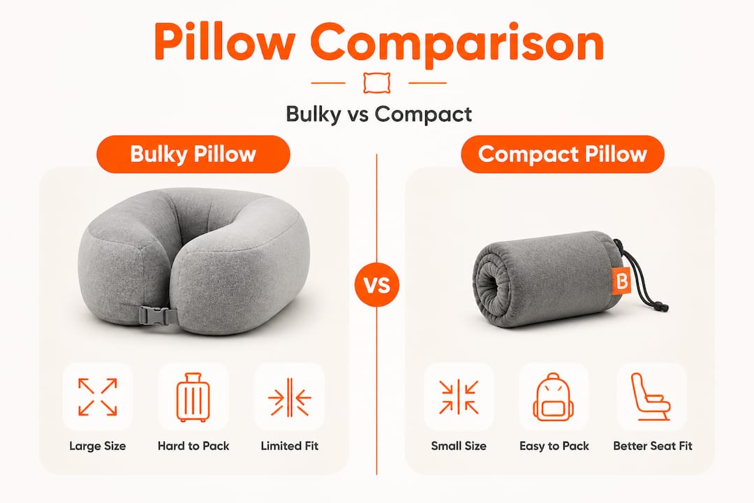 Infographic comparing bulky and compact pillows