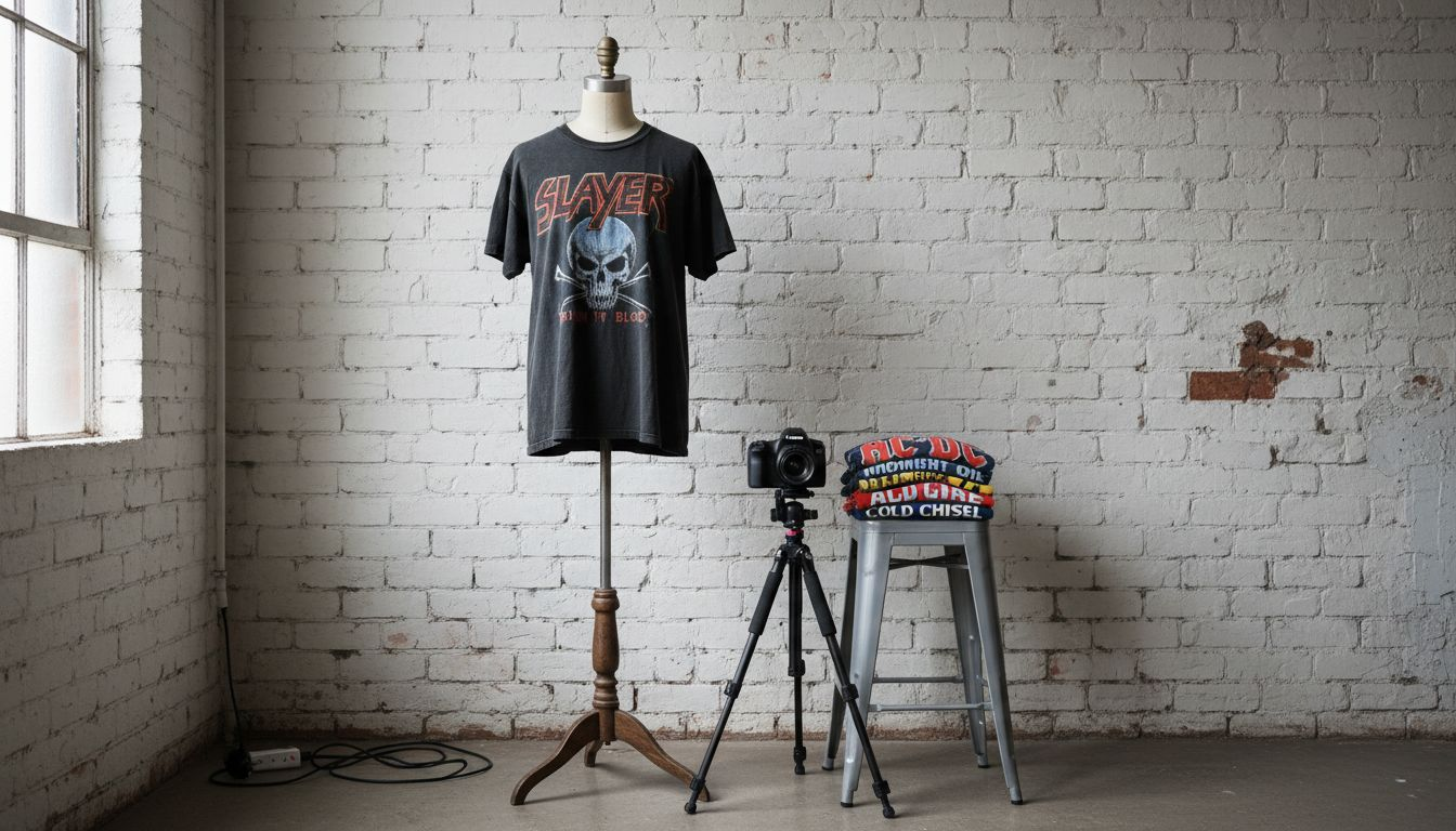 Styled mannequin wearing vintage metal tee