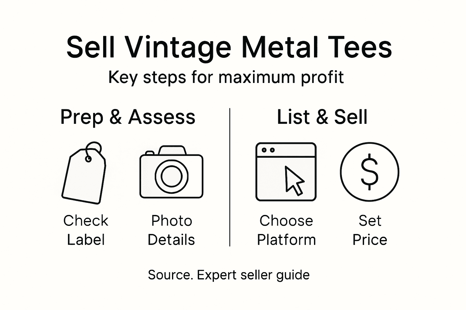 Infographic showing steps to sell vintage band tees