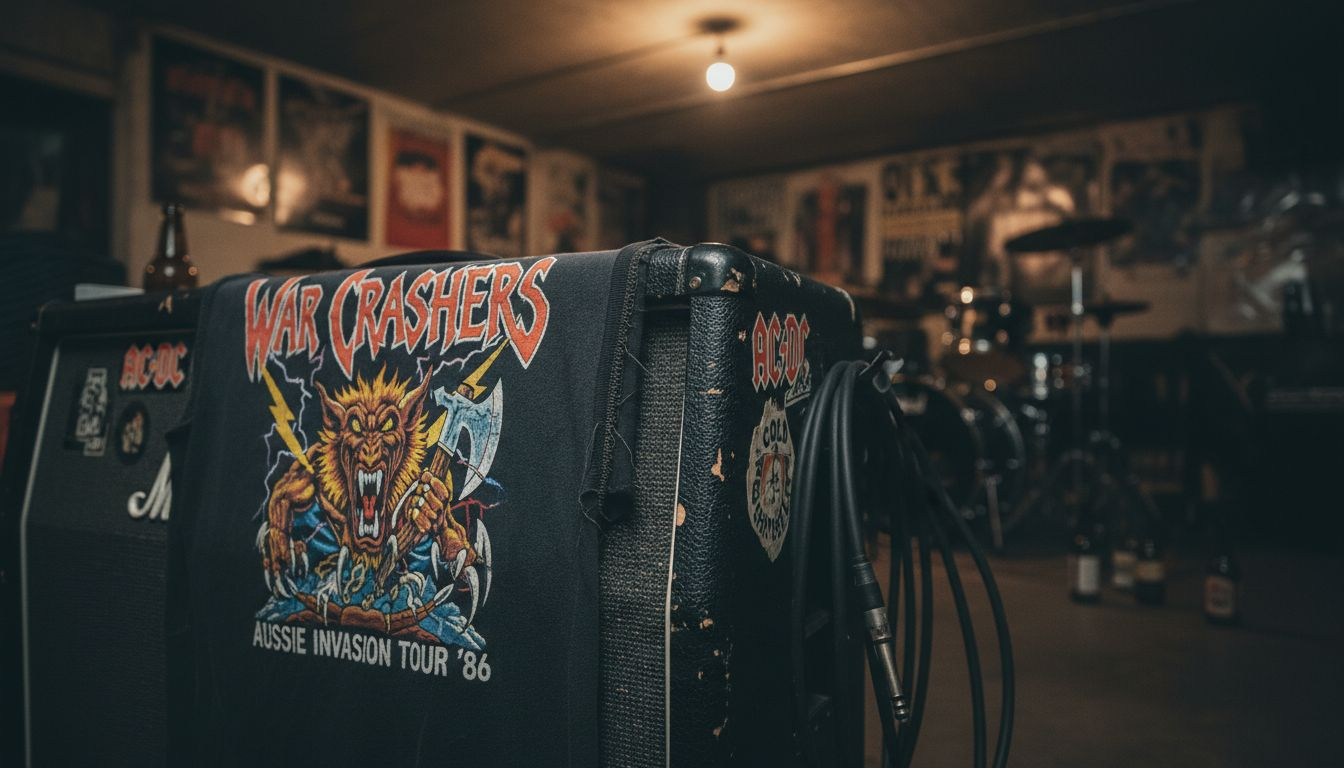 Close up of worn 1980s heavy metal shirt
