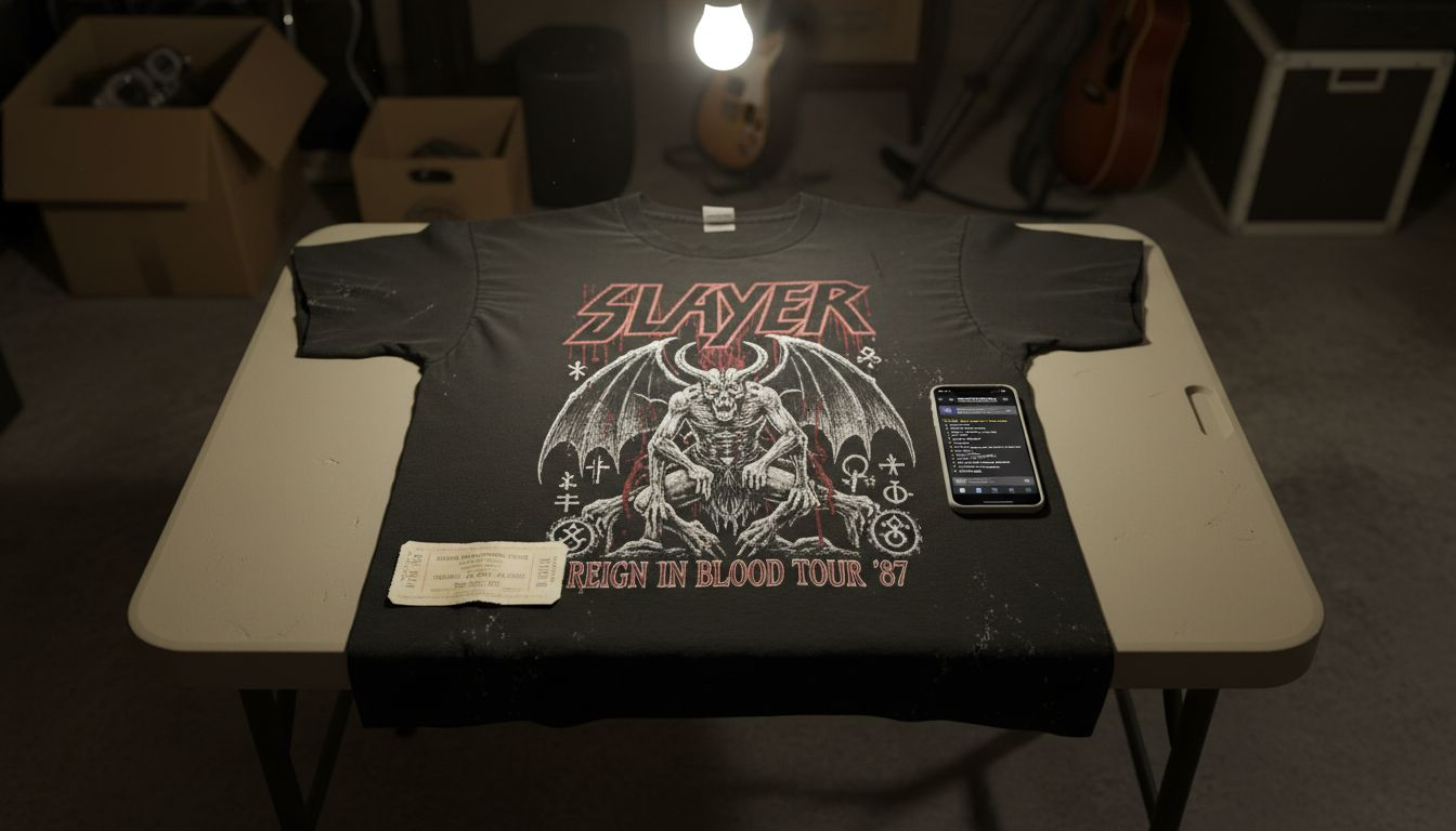 Detail view of rare Slayer tour shirt