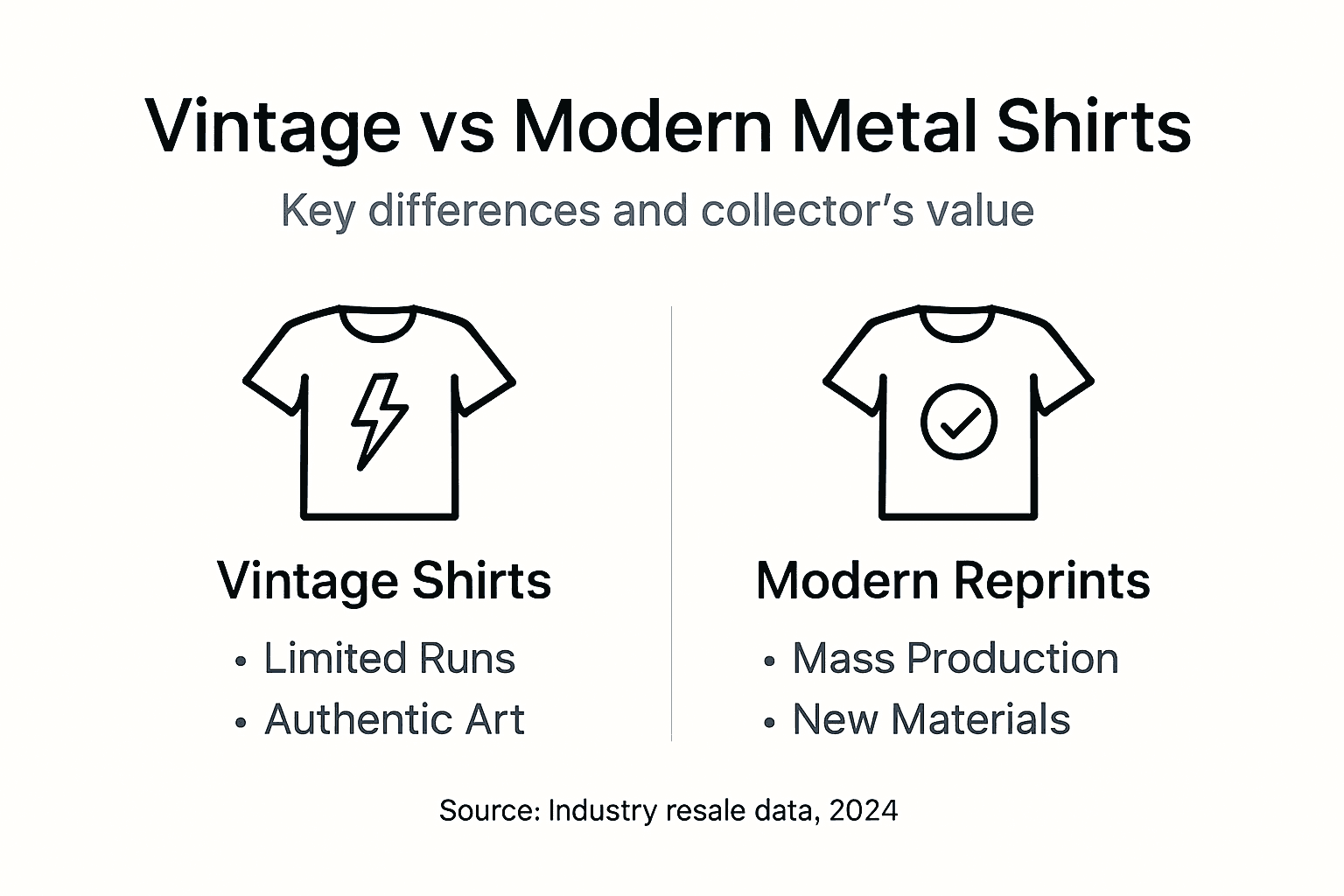 Infographic comparing vintage and modern metal shirts