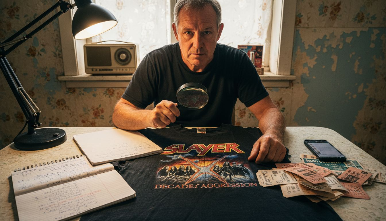 Appraiser evaluates rare Slayer tour t-shirt