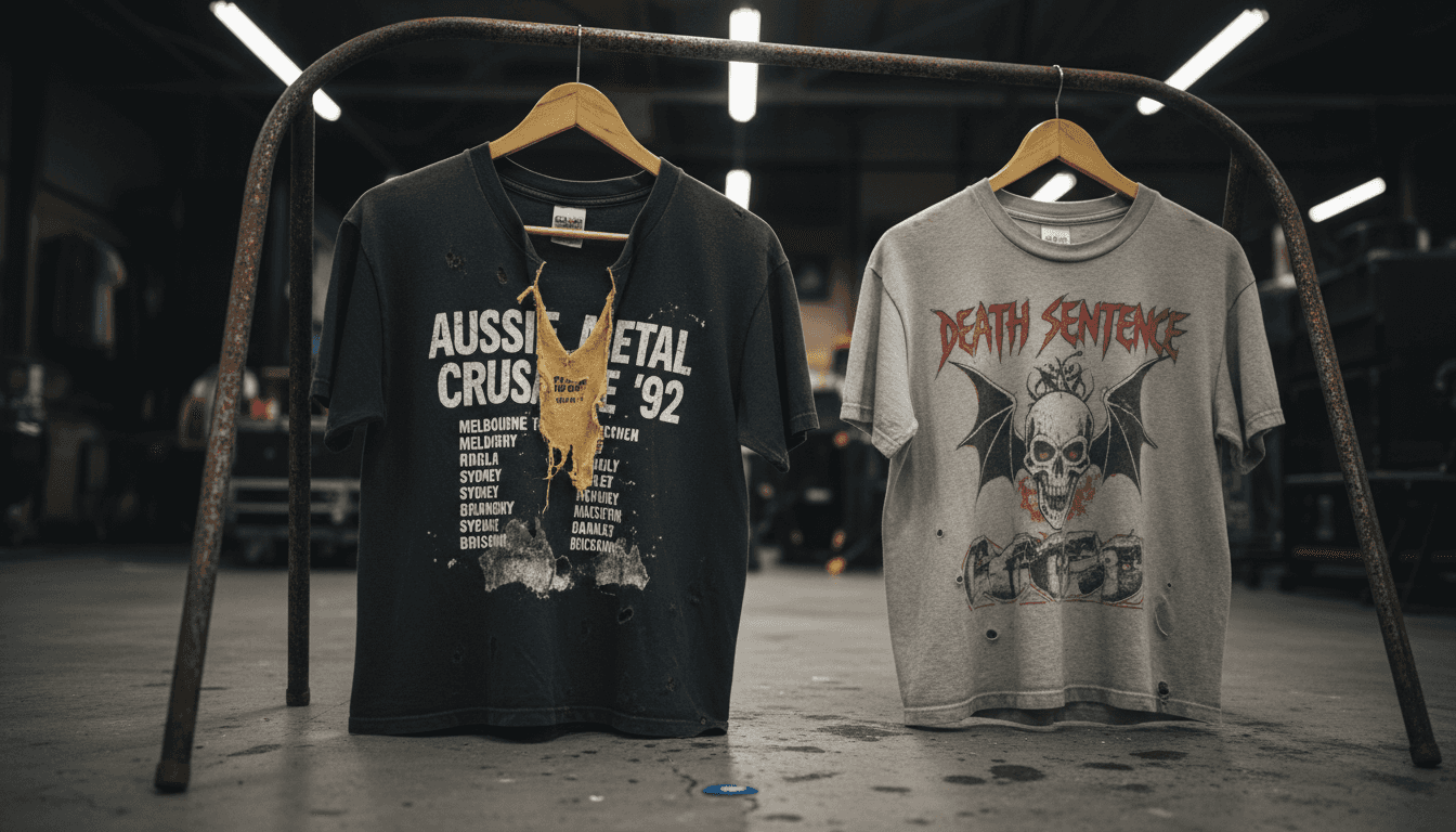 Close-up worn vintage thrash metal shirts
