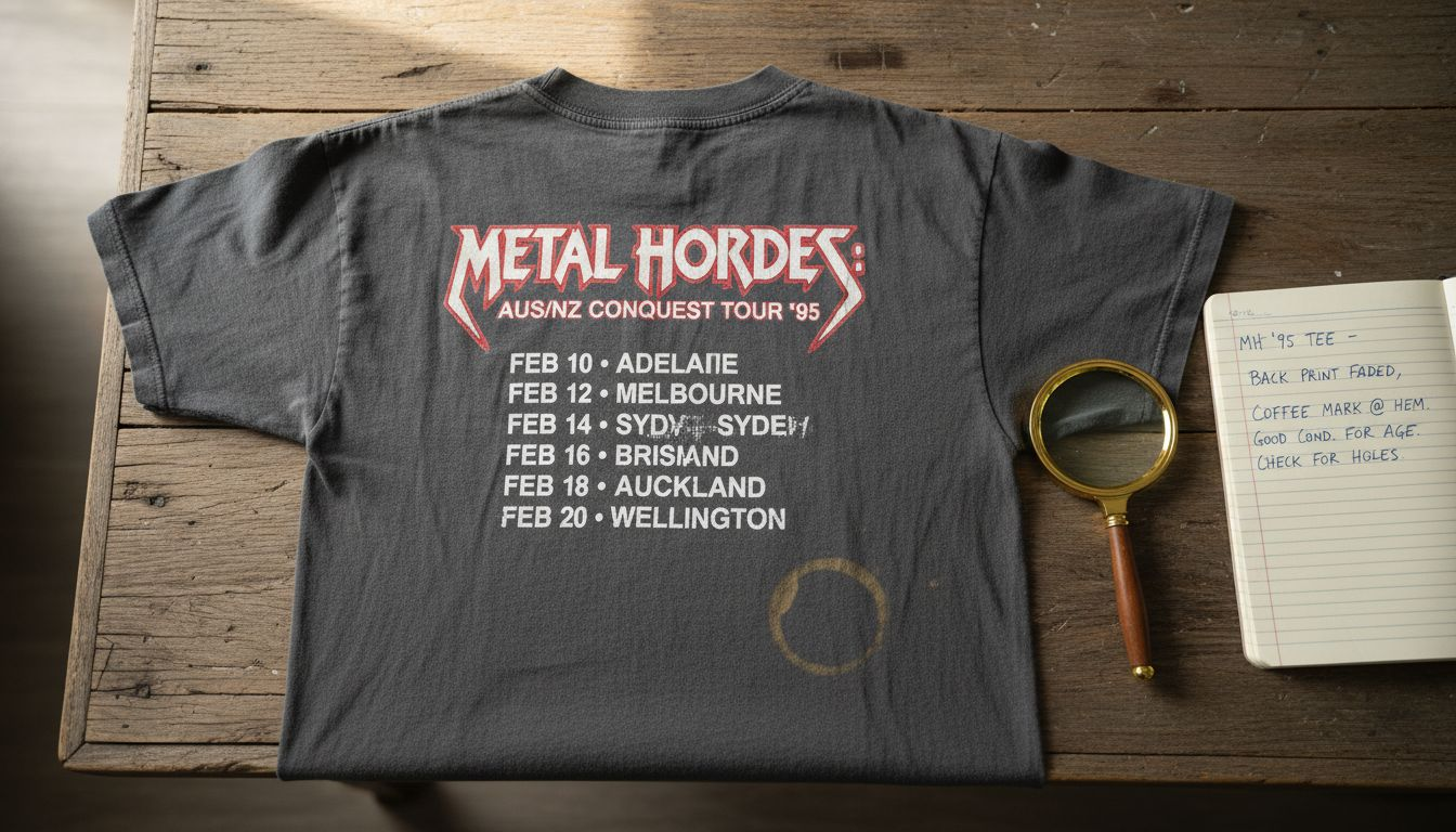 Close-up details of 1990s metal tour shirt