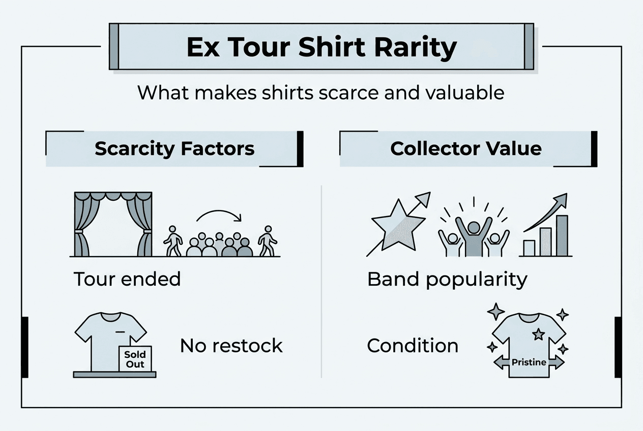 Infographic showing ex tour shirt rarity factors