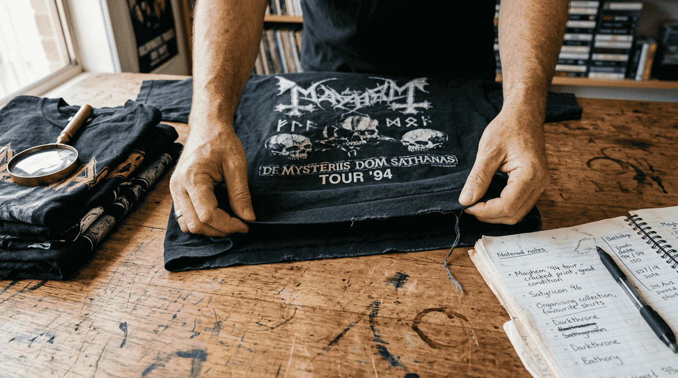 Inspector checks vintage shirt print details