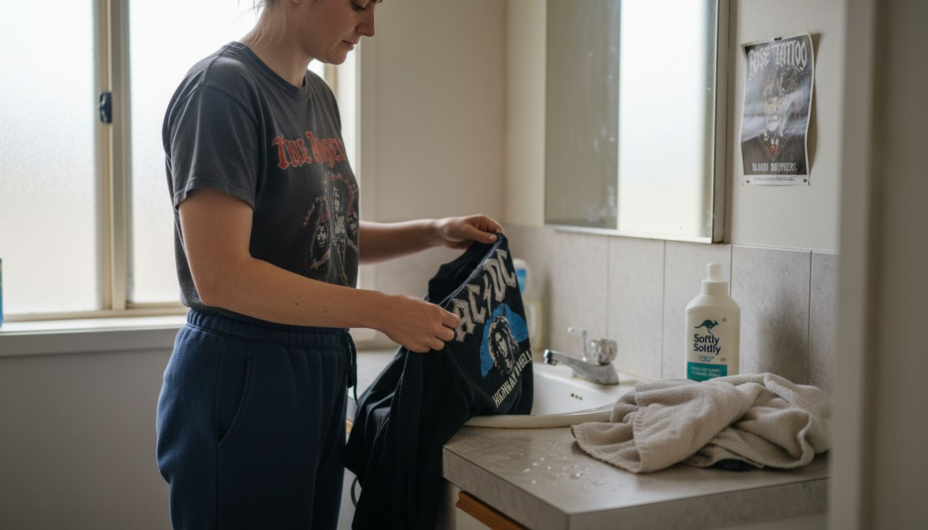 Hand washing a black vintage band shirt