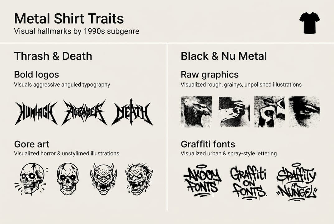 Infographic showing key vintage metal shirt traits