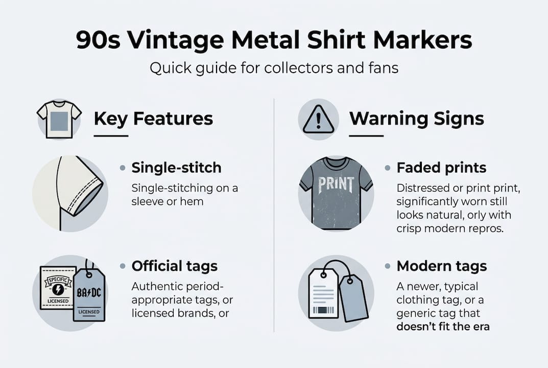 Infographic on 90s vintage metal shirt features