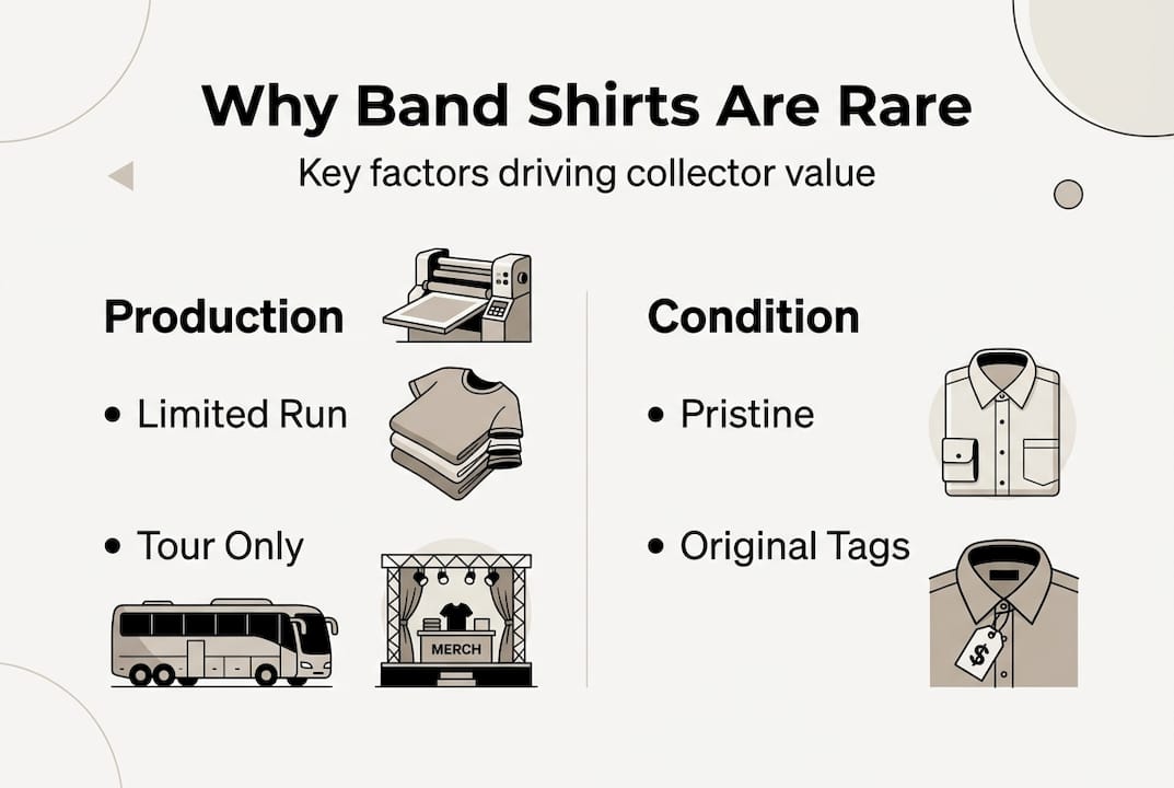 Infographic showing key band shirt rarity factors