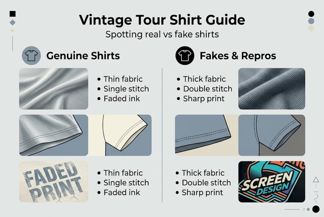 Infographic comparing genuine and fake vintage shirts