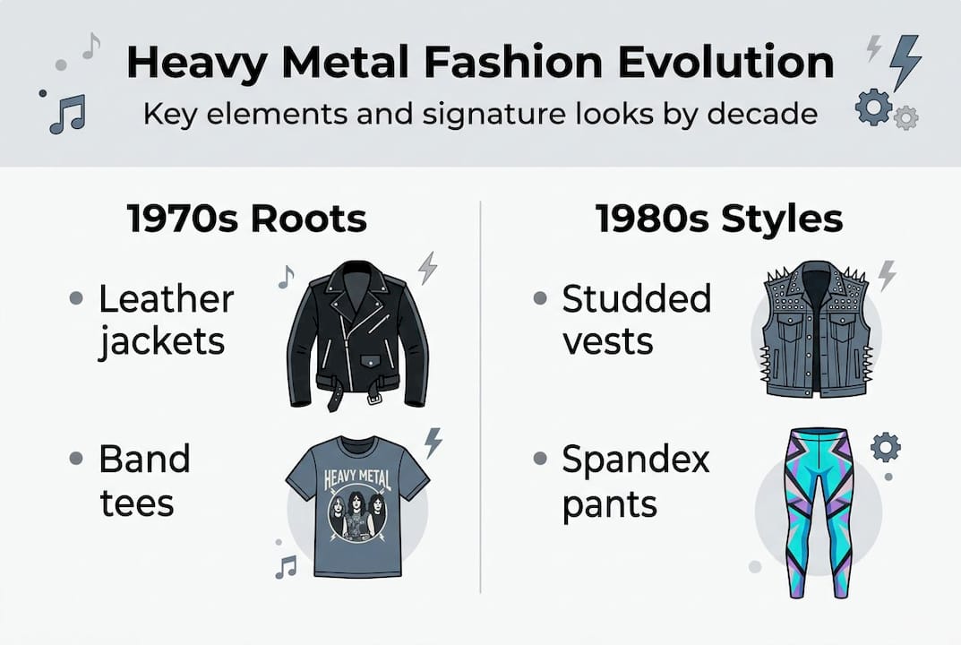 Infographic showing heavy metal fashion evolution