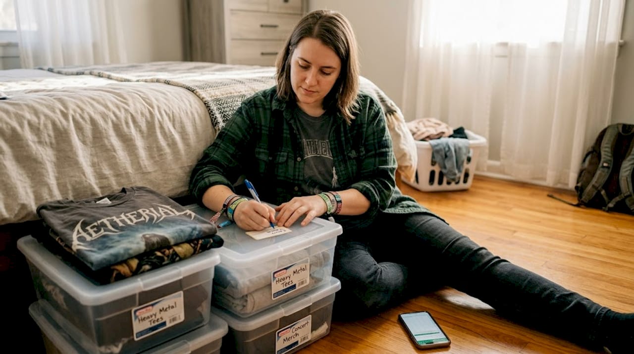 Labeling boxes for metal band shirts