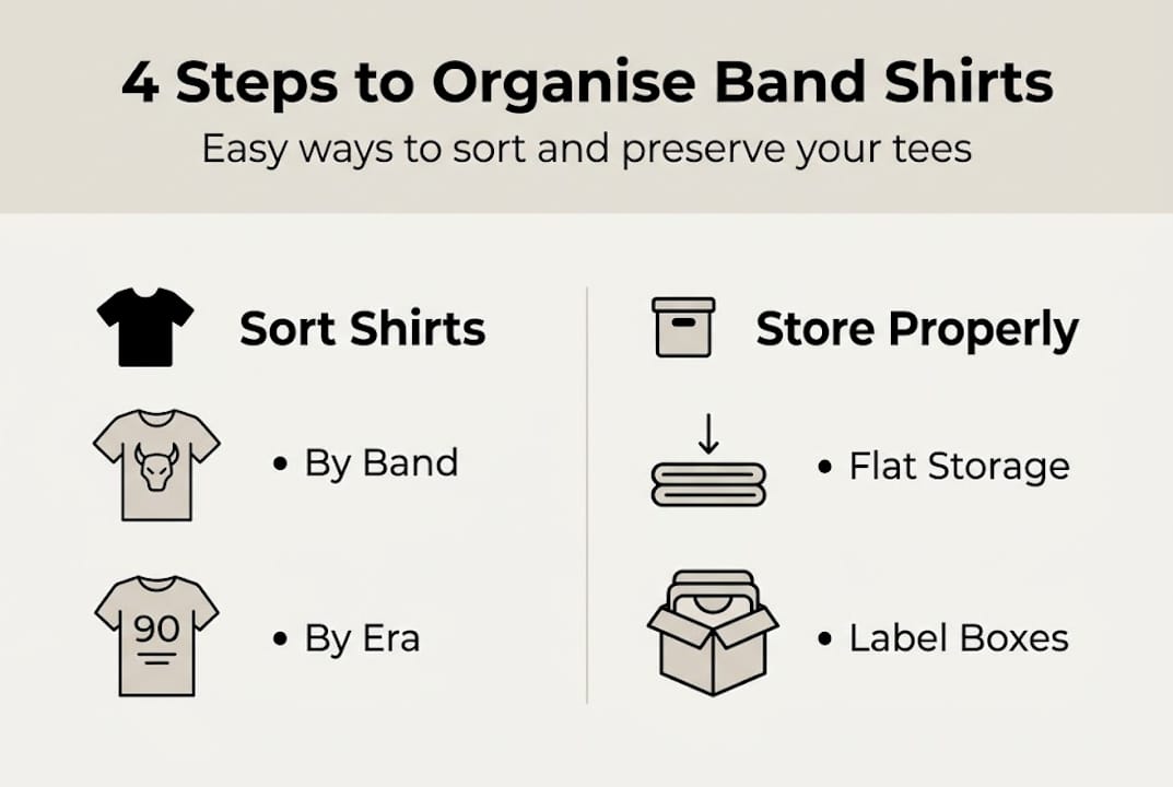 Infographic of four steps for organizing shirts