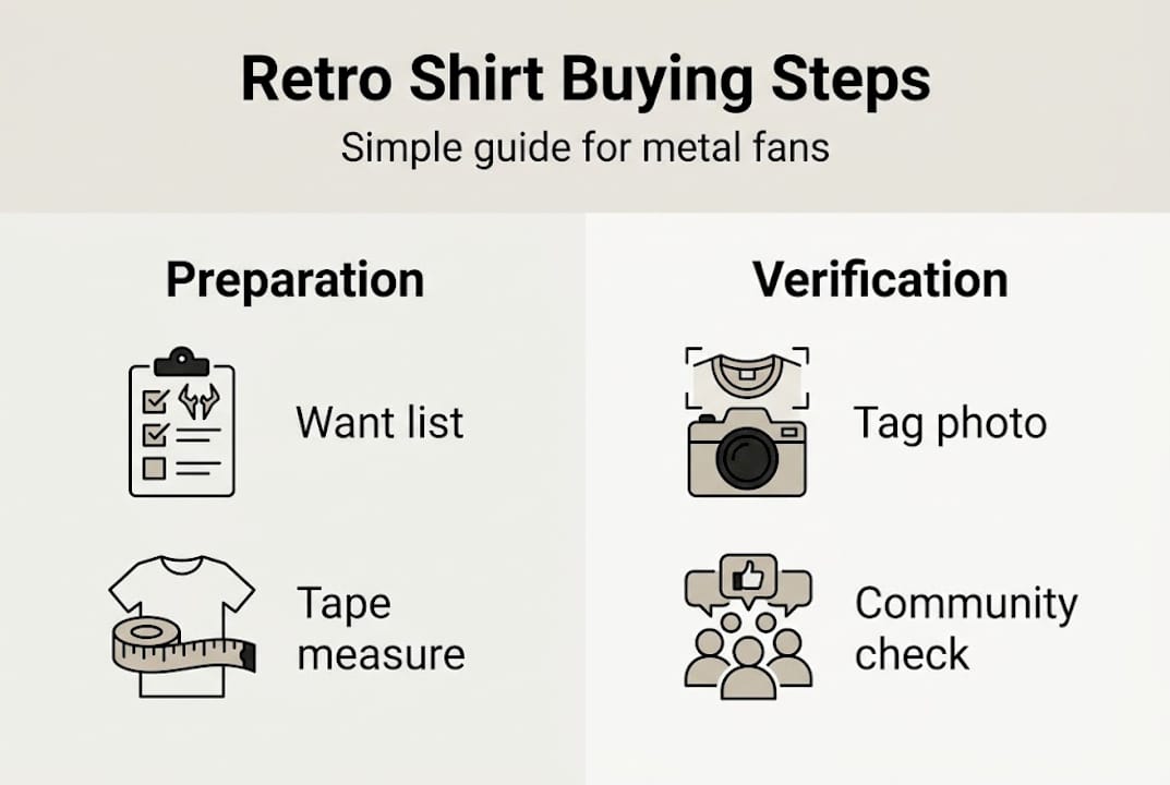 Infographic showing steps for buying vintage shirts