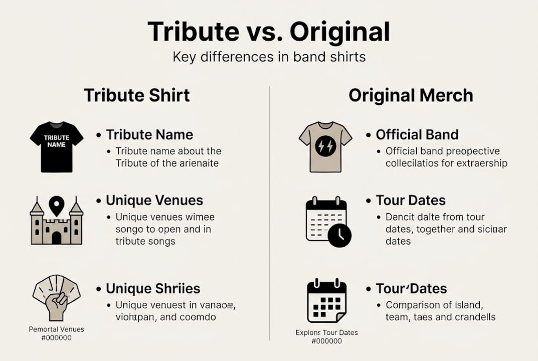 Infographic comparing tribute and original band shirts