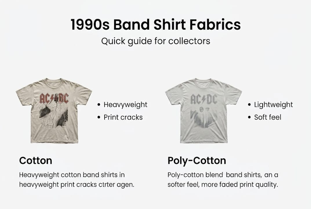 Infographic comparing 1990s band shirt fabrics