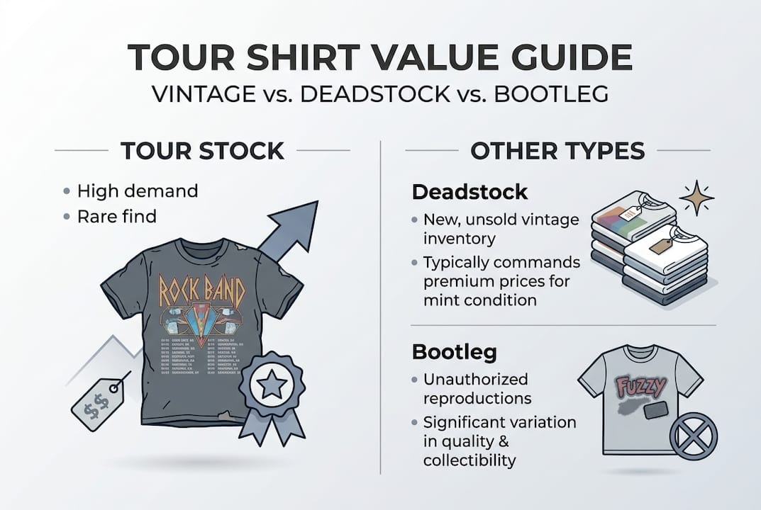 Infographic comparing vintage tour shirt value types