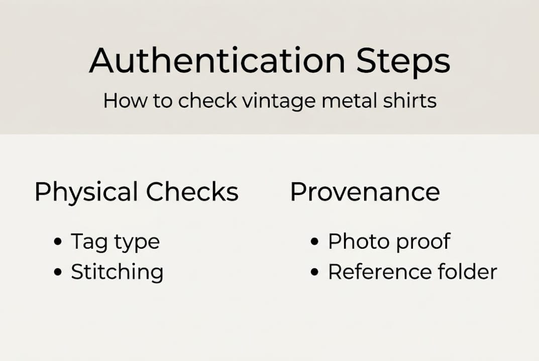 Infographic summarizing vintage shirt authentication steps